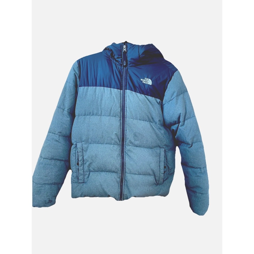 The North Face 550 Down Puffer Jacket Boys XXL 18/20 Grey Hooded Coat - Picture 2 of 6